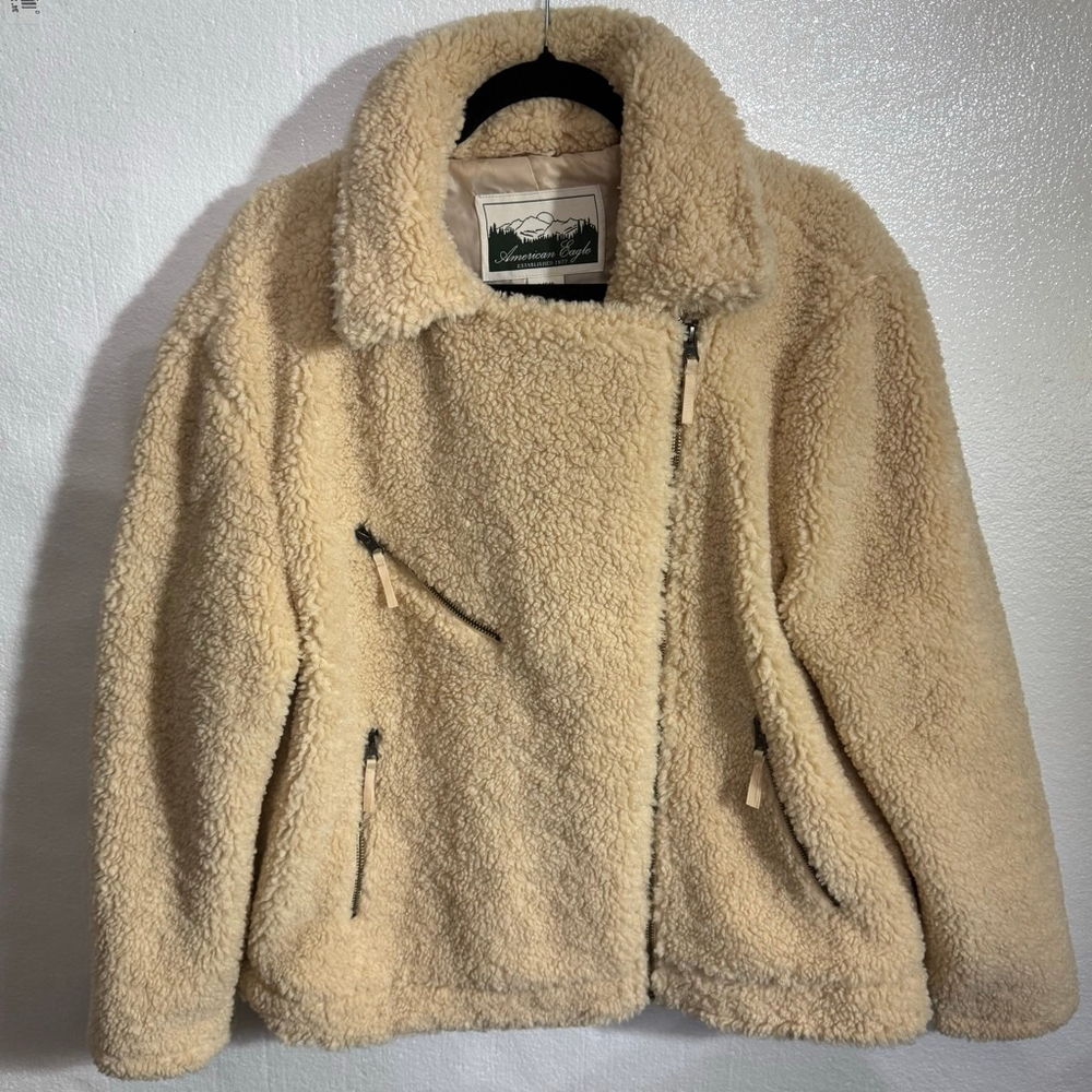 American Eagle Beige Sherpa Moto Jacket Size L